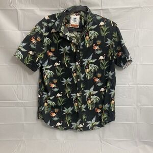 Cactus Man Palm Trees Flamingos Short Sleeve Button Down Shirt Size‎ L (118)